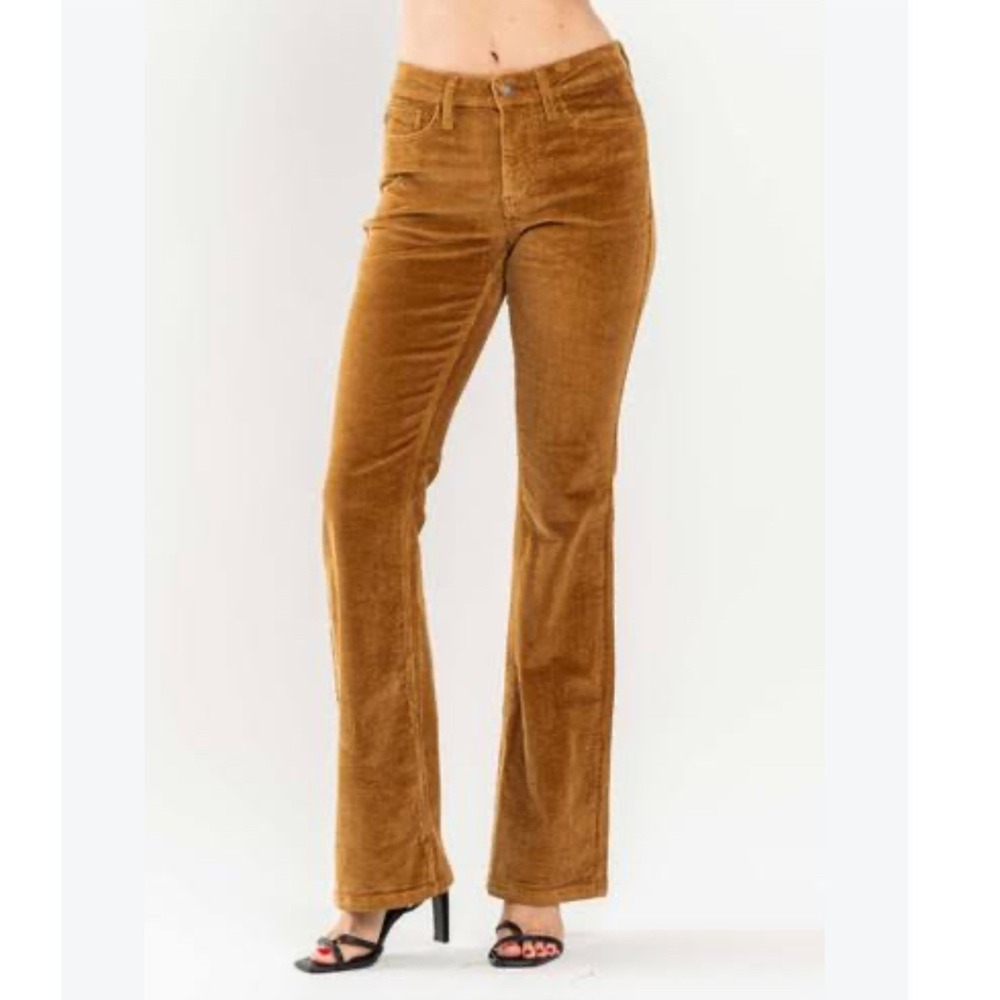 Judy Blue Mid Rise Camel Tan Corduroy Bootcut Pants Size 11/30 Stretch Boho